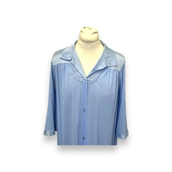 VTG Vanity Fair Blue 3/4 Sleeve Button Up Night Shirt Nightgown Sleepwear M - Picture 2 of 7